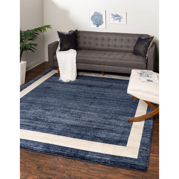 Rugs.com Angelica Collection Rug – 8 Ft Square Navy Blue Medium Rug Perfect For Living Rooms, Kitchens, Entryways