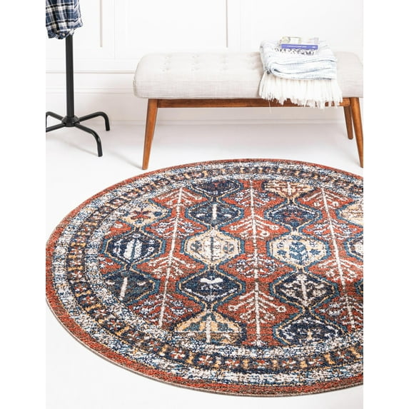 Rugs.com Aramis Collection Rug – 10 Ft Round Rust Red Medium Rug Perfect For Kitchens, Dining Rooms