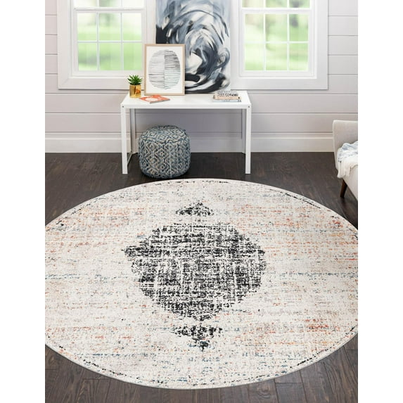Rugs.com Aramis Collection Rug – 3 Ft Round Ivory Medium Rug Perfect For Kitchens, Dining Rooms