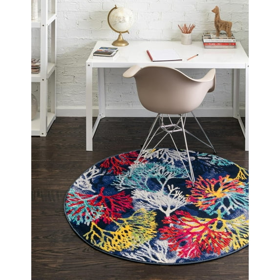 Rugs.com Ariel Collection Rug – 7 Ft Round Multi Medium Rug Perfect For Kitchens, Dining Rooms