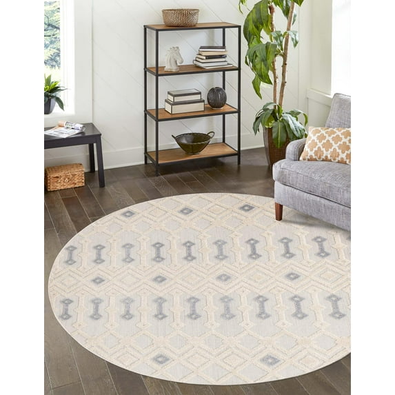 Rugs.com Arlo Collection Rug – 3 Ft Round Sandy Beige Medium Rug Perfect For Kitchens, Dining Rooms