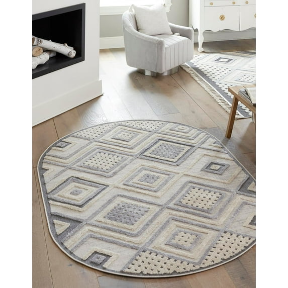 Rugs.com Arlo Collection Rug – 5' x 8' Oval Sandy Beige Medium Rug Perfect For Living Rooms, Large Dining Rooms, Open Floorplans