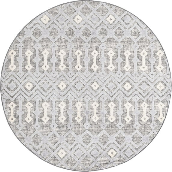 Rugs.com Arlo Collection Rug – 7 Ft Round Gray Medium Rug Perfect For Kitchens, Dining Rooms