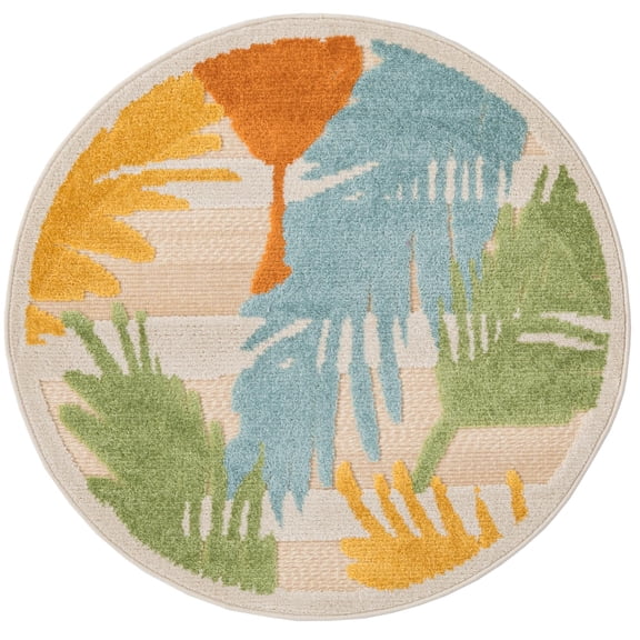 Rugs.com Aruba Outdoor Collection Rug – 3 Ft Round Beige Low-Pile Rug Perfect For Any Outdoor Space, Kitchens, Dining Rooms