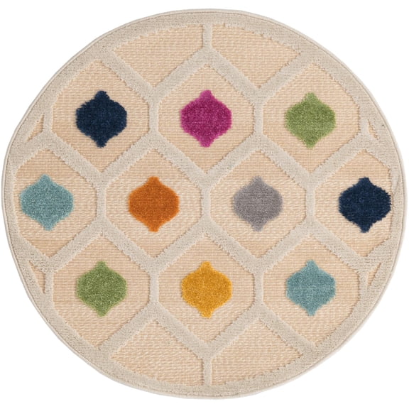 Rugs.com Aruba Outdoor Collection Rug – 3 Ft Round Beige Low-Pile Rug Perfect For Any Outdoor Space, Kitchens, Dining Rooms