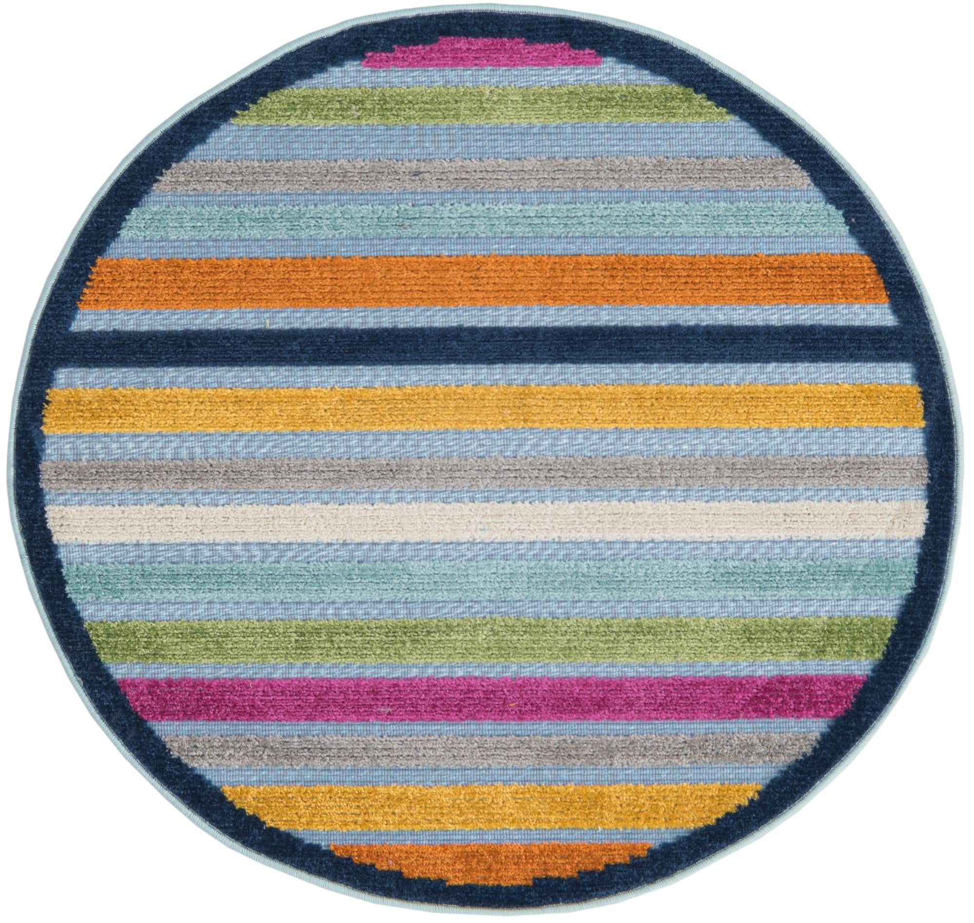Rugs.com Aruba Outdoor Collection Rug – 3 Ft Round Blue Low-Pile Rug Perfect For Any Outdoor Space, Kitchens, Dining Rooms