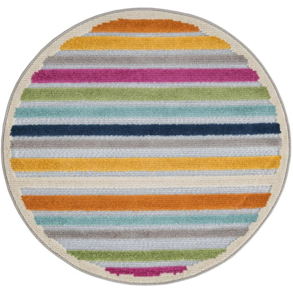 Rugs.com Aruba Outdoor Collection Rug – 3 Ft Round Gray Low-Pile Rug Perfect For Any Outdoor Space, Kitchens, Dining Rooms