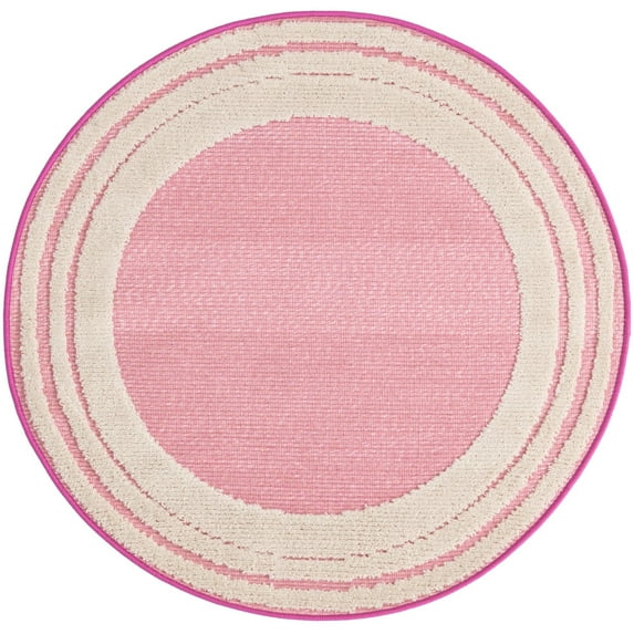 Rugs.com Aruba Outdoor Collection Rug – 3 Ft Round Pink Low-Pile Rug Perfect For Any Outdoor Space, Kitchens, Dining Rooms