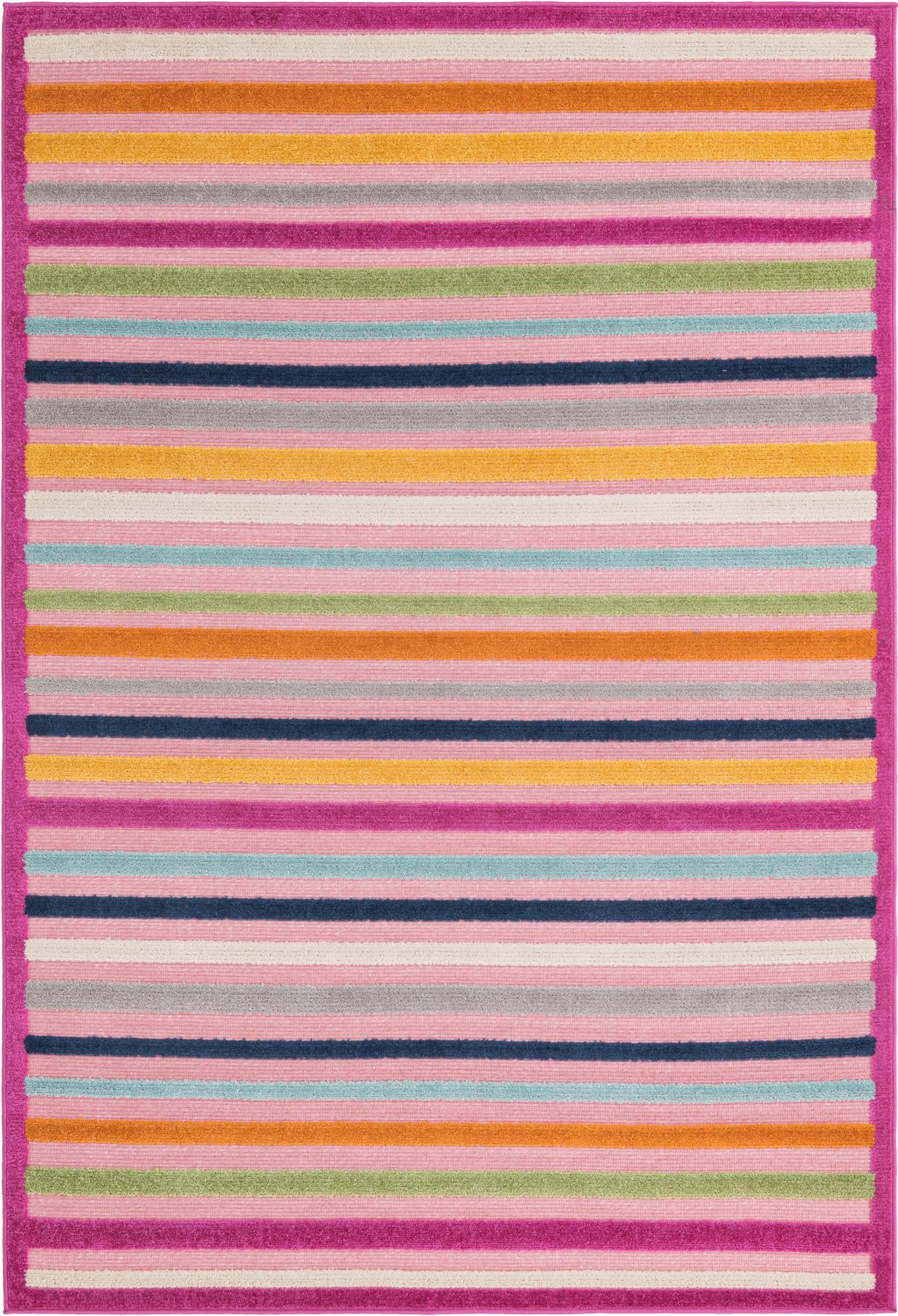 Rugs.com Aruba Outdoor Collection Rug – 5' 3 x 8' Pink Low-Pile Rug Perfect For Any Outdoor Space, Bedrooms, Dining Rooms, Living Rooms
