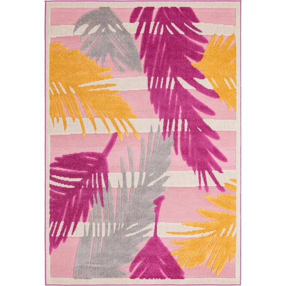 Rugs.com Aruba Outdoor Collection Rug – 5' 3 x 8' Pink Low-Pile Rug Perfect For Any Outdoor Space, Bedrooms, Dining Rooms, Living Rooms