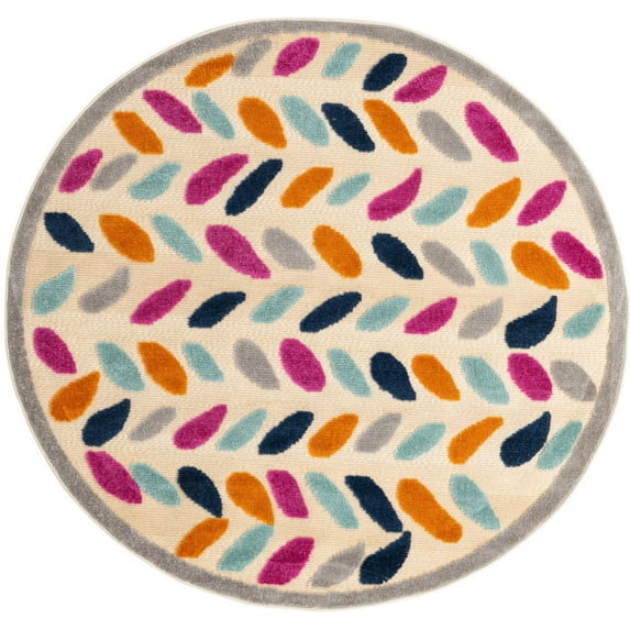 Rugs.com Aruba Outdoor Collection Rug – 5 Ft Round Beige Low-Pile Rug Perfect For Any Outdoor Space, Kitchens, Dining Rooms