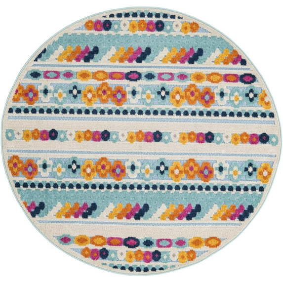 Rugs.com Aruba Outdoor Collection Rug – 5 Ft Round Blue Low-Pile Rug Perfect For Any Outdoor Space, Kitchens, Dining Rooms