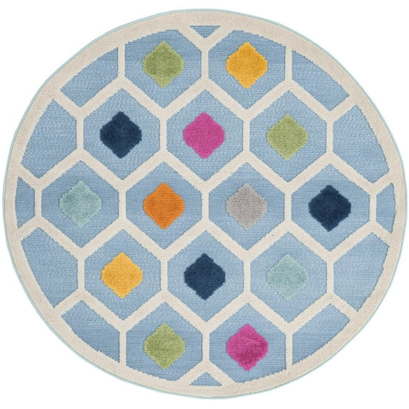 Rugs.com Aruba Outdoor Collection Rug – 5 Ft Round Blue Low-Pile Rug Perfect For Any Outdoor Space, Kitchens, Dining Rooms