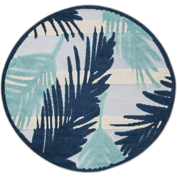 Rugs.com Aruba Outdoor Collection Rug – 5 Ft Round Gray Blue Low-Pile Rug Perfect For Any Outdoor Space, Kitchens, Dining Rooms