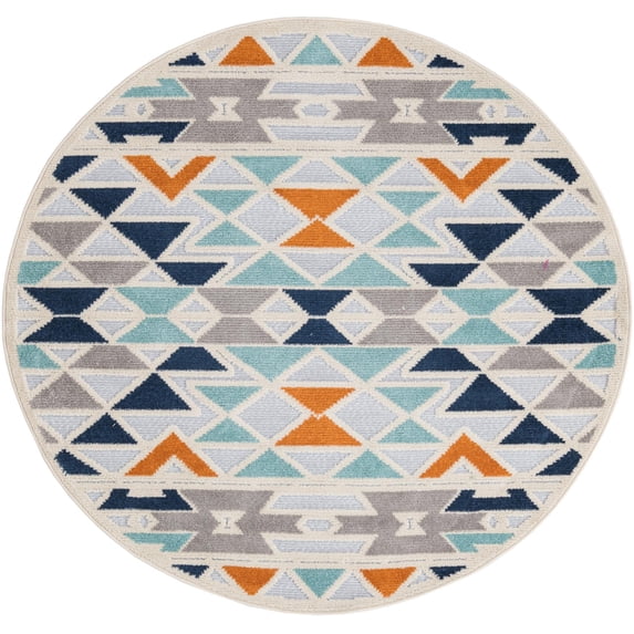 Rugs.com Aruba Outdoor Collection Rug – 5 Ft Round Gray Low-Pile Rug Perfect For Any Outdoor Space, Kitchens, Dining Rooms