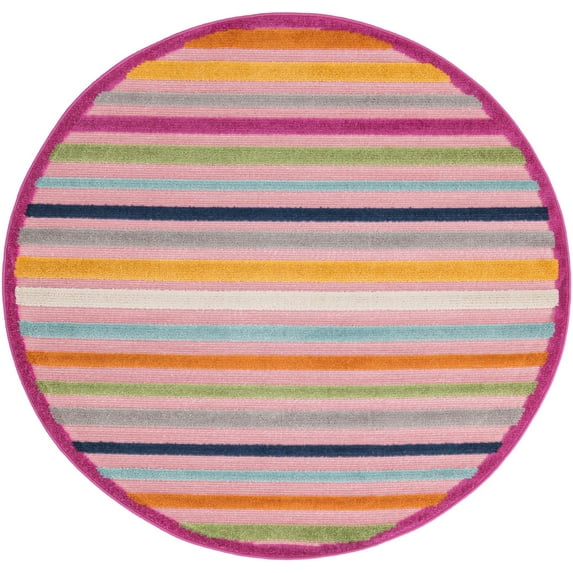 Rugs.com Aruba Outdoor Collection Rug – 5 Ft Round Pink Low-Pile Rug Perfect For Any Outdoor Space, Kitchens, Dining Rooms