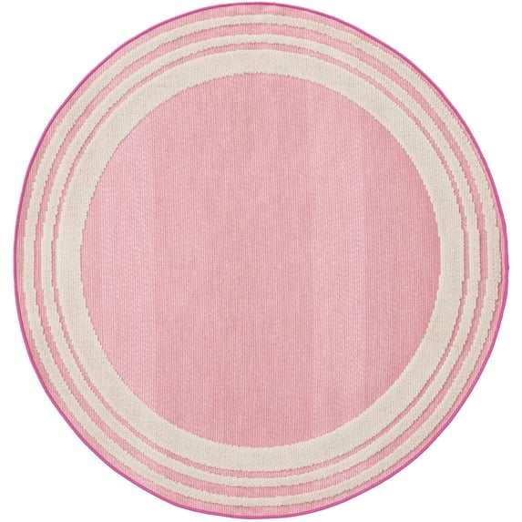 Rugs.com Aruba Outdoor Collection Rug – 5 Ft Round Pink Low-Pile Rug Perfect For Any Outdoor Space, Kitchens, Dining Rooms