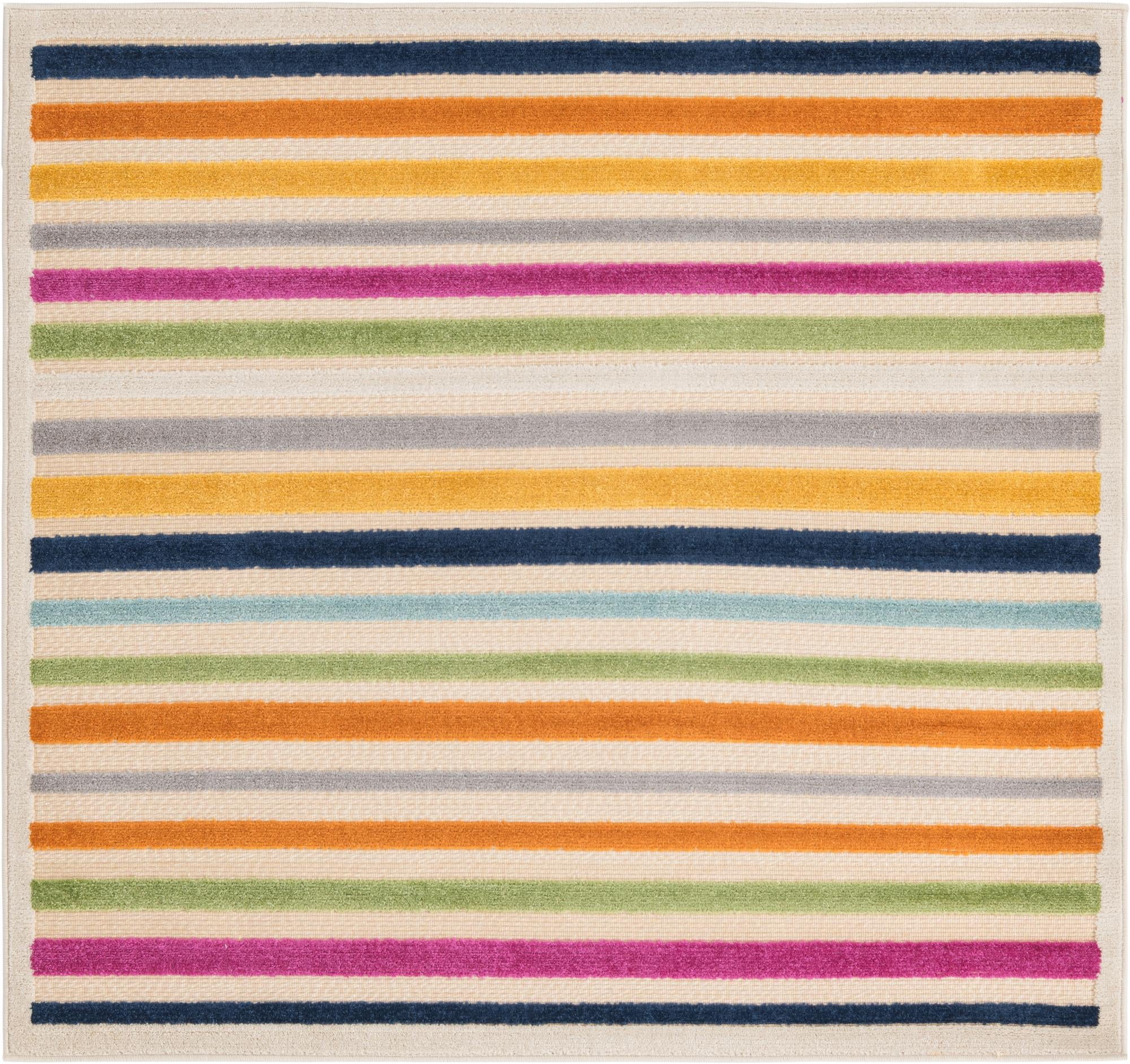 Rugs.com Aruba Outdoor Collection Rug – 5 Ft Square Beige Low-Pile Rug Perfect For Any Outdoor Space, Living Rooms, Kitchens, Entryways