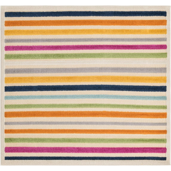Rugs.com Aruba Outdoor Collection Rug – 5 Ft Square Beige Low-Pile Rug Perfect For Any Outdoor Space, Living Rooms, Kitchens, Entryways