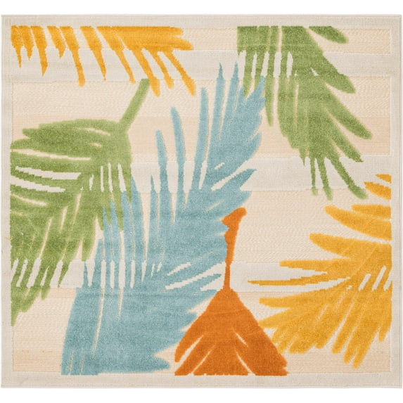 Rugs.com Aruba Outdoor Collection Rug – 5 Ft Square Beige Low-Pile Rug Perfect For Any Outdoor Space, Living Rooms, Kitchens, Entryways