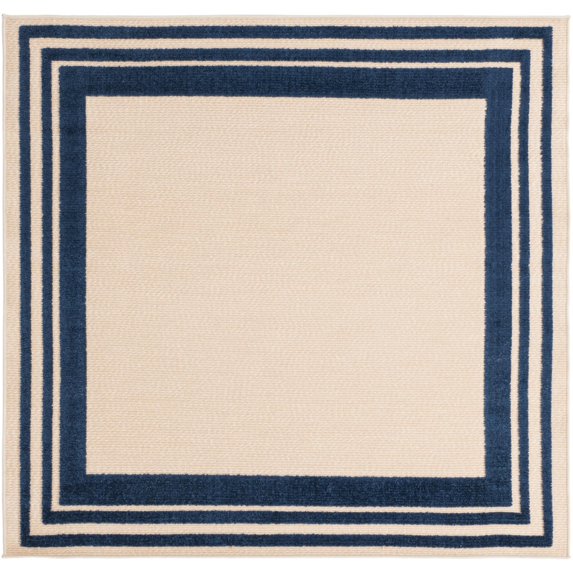 Rugs.com Aruba Outdoor Collection Rug – 5 Ft Square Beige Low-Pile Rug Perfect For Any Outdoor Space, Living Rooms, Kitchens, Entryways