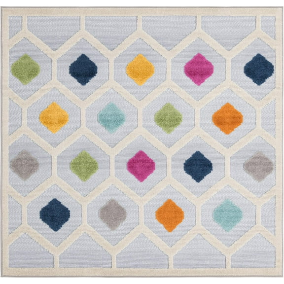 Rugs.com Aruba Outdoor Collection Rug – 5 Ft Square Gray Low-Pile Rug Perfect For Any Outdoor Space, Living Rooms, Kitchens, Entryways