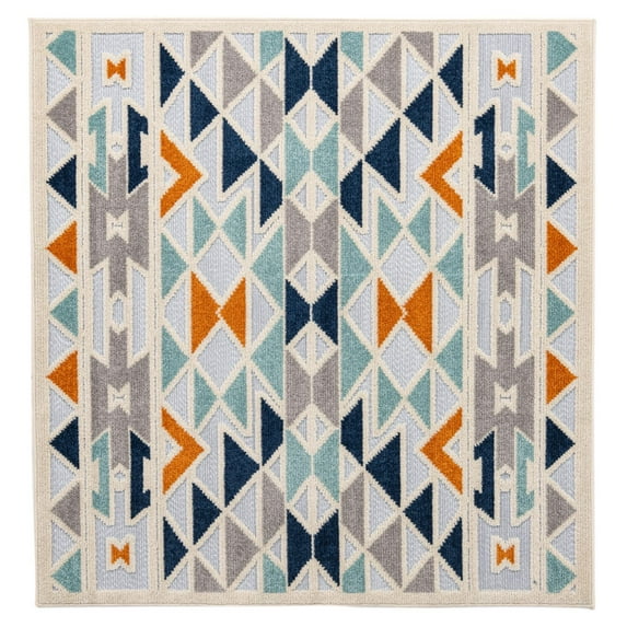 Rugs.com Aruba Outdoor Collection Rug – 5 Ft Square Gray Low-Pile Rug Perfect For Any Outdoor Space, Living Rooms, Kitchens, Entryways