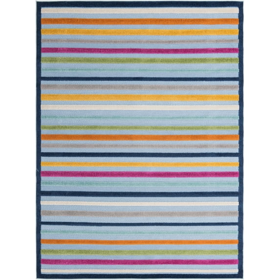 Rugs.com Aruba Outdoor Collection Rug – 7' x 10' Blue Low-Pile Rug Perfect For Any Outdoor Space, Bedrooms, Dining Rooms, Living Rooms