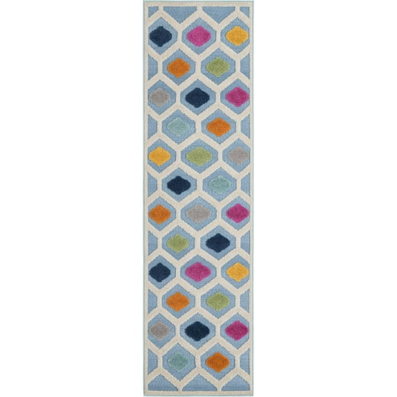 Rugs.com Aruba Outdoor Collection Rug – 8 Ft Runner Blue Low-Pile Rug Perfect For Any Outdoor Space, Hallways, Entryways