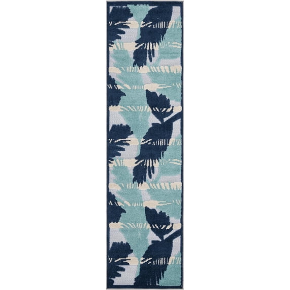 Rugs.com Aruba Outdoor Collection Rug – 8 Ft Runner Gray Blue Low-Pile Rug Perfect For Any Outdoor Space, Hallways, Entryways
