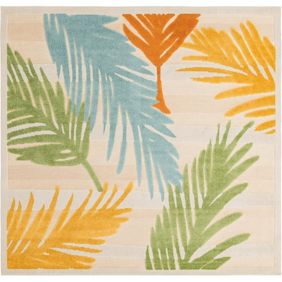Rugs.com Aruba Outdoor Collection Rug – 8 Ft Square Beige Low-Pile Rug Perfect For Any Outdoor Space, Living Rooms, Kitchens, Entryways
