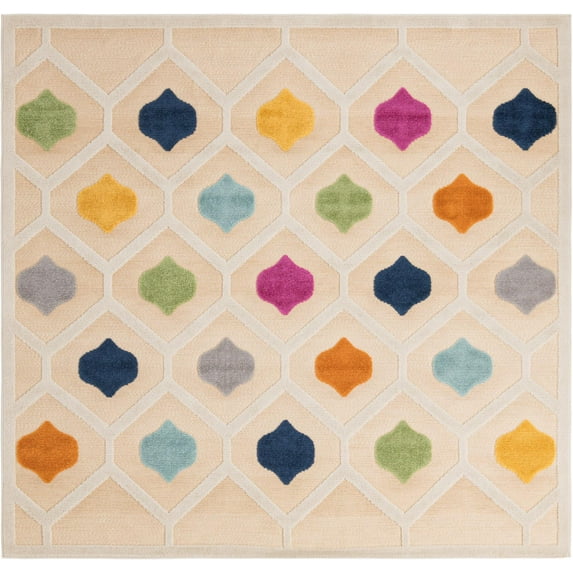 Rugs.com Aruba Outdoor Collection Rug – 8 Ft Square Beige Low-Pile Rug Perfect For Any Outdoor Space, Living Rooms, Kitchens, Entryways