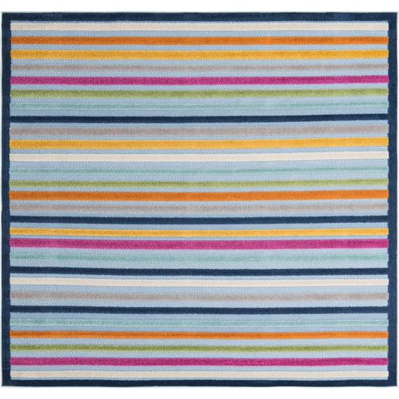 Rugs.com Aruba Outdoor Collection Rug – 8 Ft Square Blue Low-Pile Rug Perfect For Any Outdoor Space, Living Rooms, Kitchens, Entryways