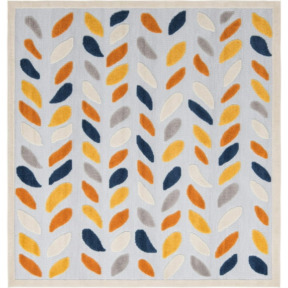 Rugs.com Aruba Outdoor Collection Rug – 8 Ft Square Gray Low-Pile Rug Perfect For Any Outdoor Space, Living Rooms, Kitchens, Entryways