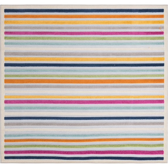 Rugs.com Aruba Outdoor Collection Rug – 8 Ft Square Gray Low-Pile Rug Perfect For Any Outdoor Space, Living Rooms, Kitchens, Entryways