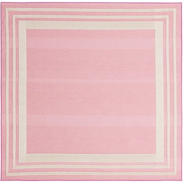 Rugs.com Aruba Outdoor Collection Rug – 8 Ft Square Pink Low-Pile Rug Perfect For Any Outdoor Space, Living Rooms, Kitchens, Entryways