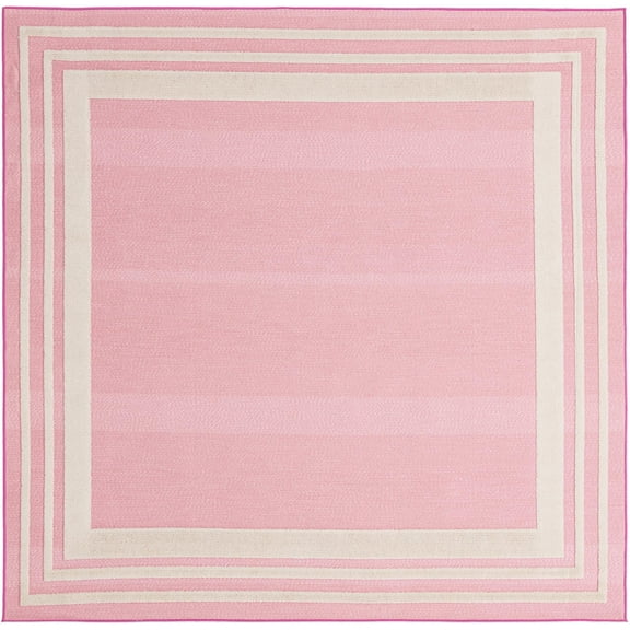 Rugs.com Aruba Outdoor Collection Rug – 8 Ft Square Pink Low-Pile Rug Perfect For Any Outdoor Space, Living Rooms, Kitchens, Entryways