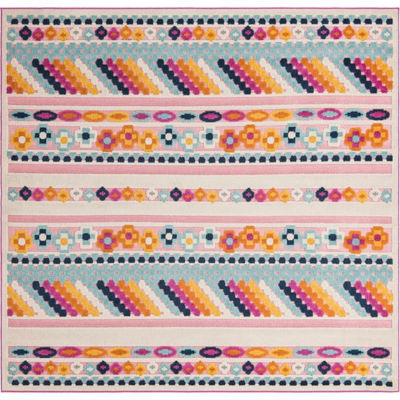 Rugs.com Aruba Outdoor Collection Rug – 8 Ft Square Pink Low-Pile Rug Perfect For Any Outdoor Space, Living Rooms, Kitchens, Entryways