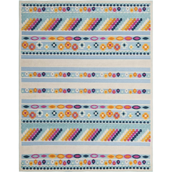 Rugs.com Aruba Outdoor Collection Rug – 9' x 12' Blue Low-Pile Rug Perfect For Any Outdoor Space, Living Rooms, Large Dining Rooms, Open Floorplans