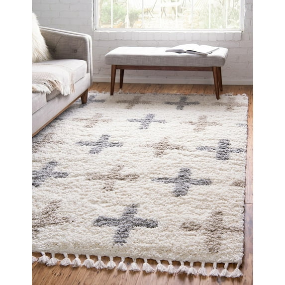 Rugs.com Athena Shag Collection Rug – 2' 2 x 3' Ivory Shag Rug Perfect For Entryways, Kitchens, Breakfast Nooks, Accent Pieces