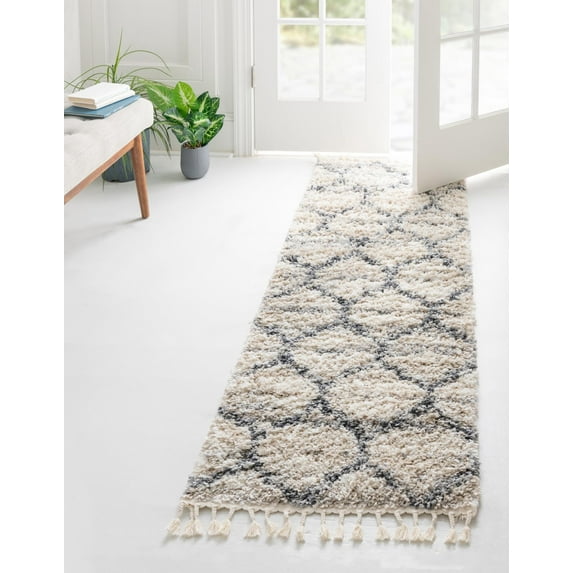 Rugs.com Athena Shag Collection Rug – 2' 2 x 6' Runner Beige Shag Rug Perfect For Hallways, Entryways