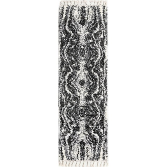 Rugs.com Athena Shag Collection Rug – 2' 7 x 8' 2 Runner Black And White Shag Rug Perfect For Hallways, Entryways