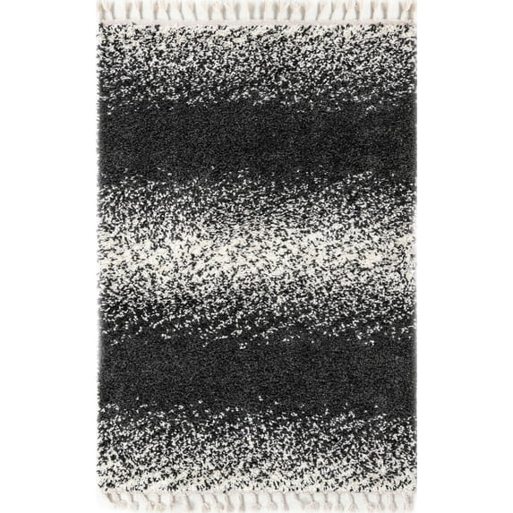 Rugs.com Athena Shag Collection Rug – 4' x 6' Black And White Shag Rug Perfect For Entryways, Kitchens, Breakfast Nooks, Accent Pieces
