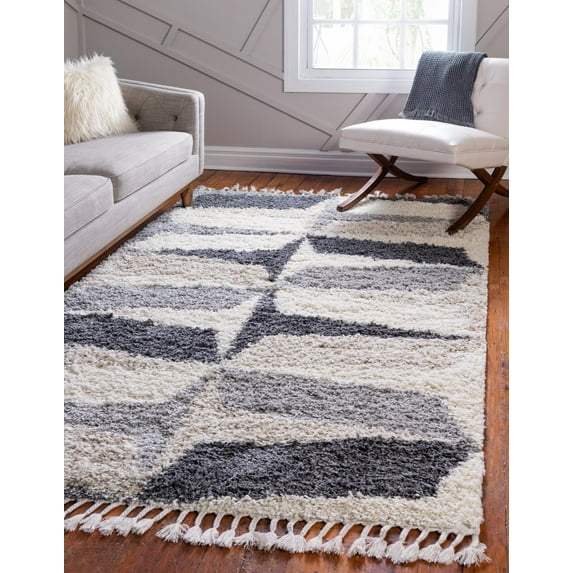 Rugs.com Athena Shag Collection Rug – 4' x 6' Gray Shag Rug Perfect For Entryways, Kitchens, Breakfast Nooks, Accent Pieces