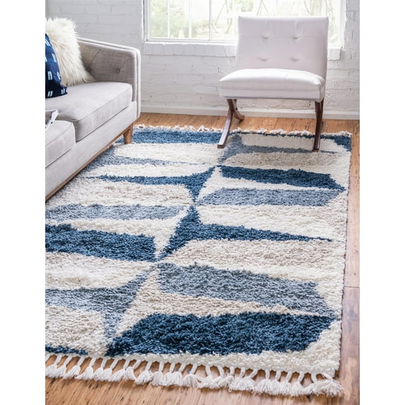 Rugs.com Athena Shag Collection Rug – 5' x 8' Blue Shag Rug Perfect For Bedrooms, Dining Rooms, Living Rooms