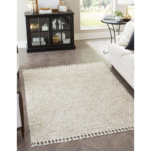 Rugs.com Athena Shag Collection Rug – 5' x 8' Ivory Shag Rug Perfect For Bedrooms, Dining Rooms, Living Rooms