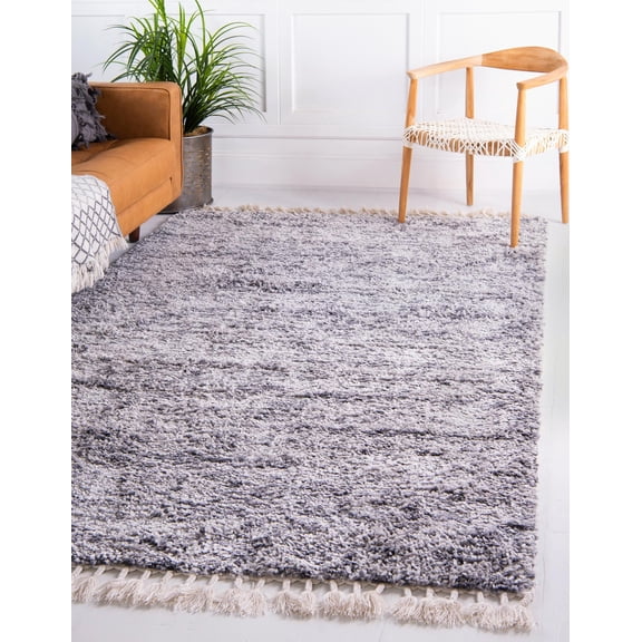 Rugs.com Athena Shag Collection Rug – 8' x 10' Gray Shag Rug Perfect For Living Rooms, Large Dining Rooms, Open Floorplans