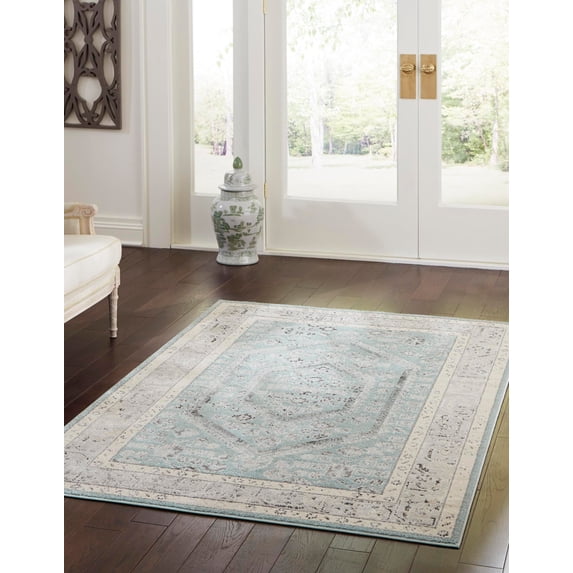 Rugs.com Aurelia Collection Rug – 10' x 14' Aqua Medium-Pile Rug Perfect For Living Rooms, Large Dining Rooms, Open Floorplans