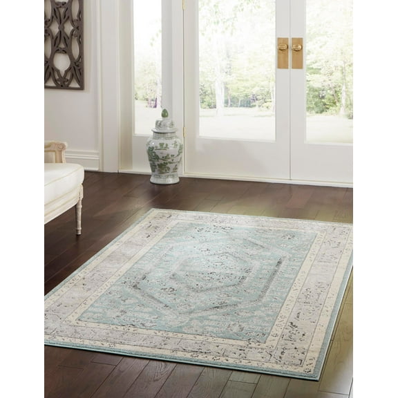 Rugs.com Aurelia Collection Rug – 2' x 3' Aqua Medium-Pile Rug Perfect For Living Rooms, Large Dining Rooms, Open Floorplans