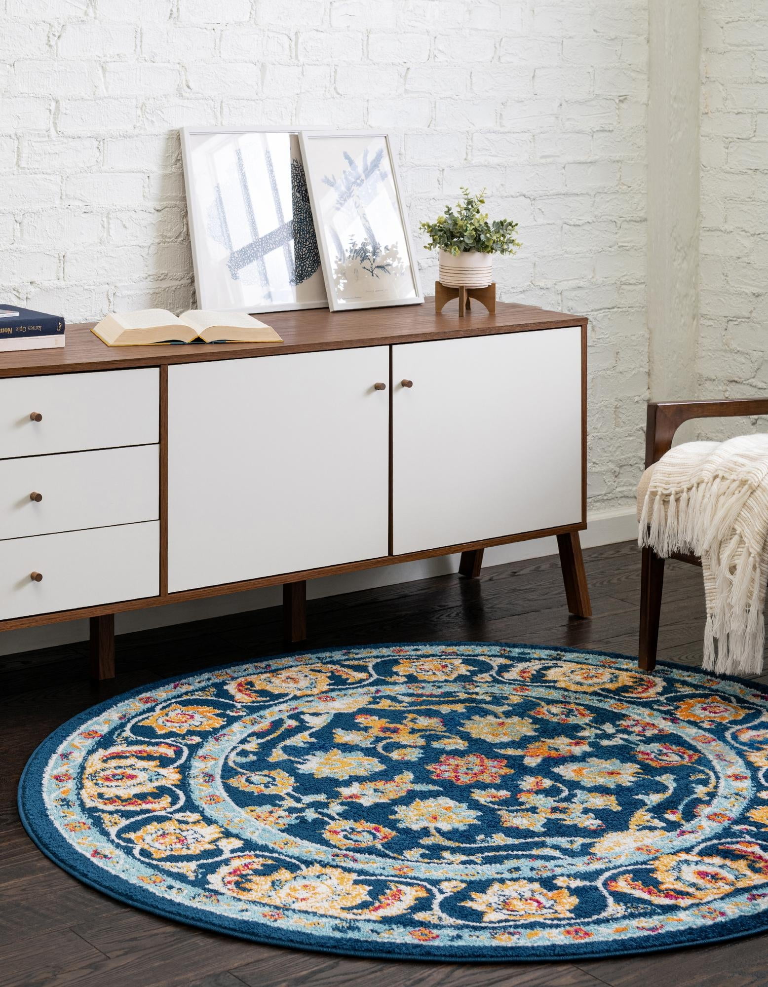 Rugs.com Aurelia Collection Rug – 3 Ft Round Navy Blue Medium-Pile Rug ...
